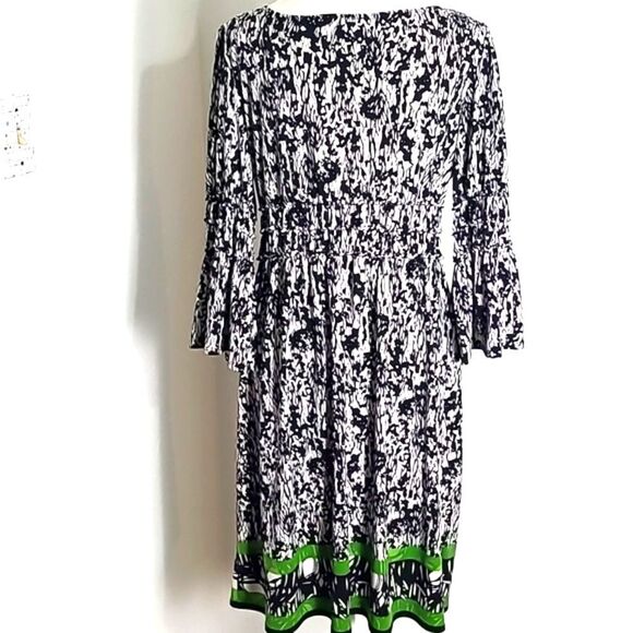 Max Edition Black & Print Dress Green Accents at Hem,Shirred Waistband, Sz Large - Picture 8 of 9